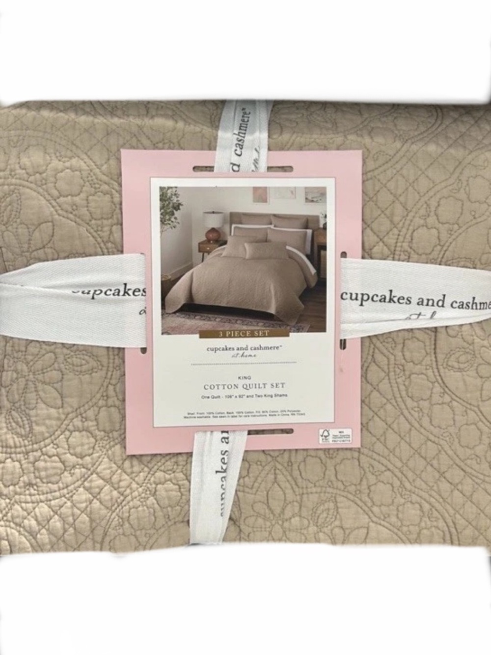 Cupcakes and Cashmere Tan King Cotton Quilt Set 106”x92”